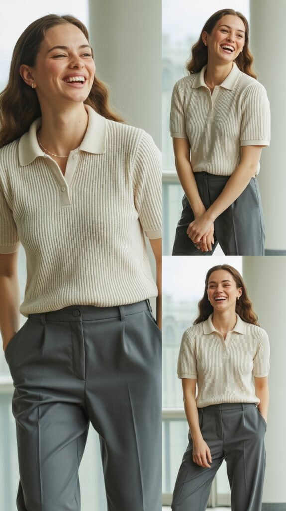 Knit Polo Shirt with Tailored Pants