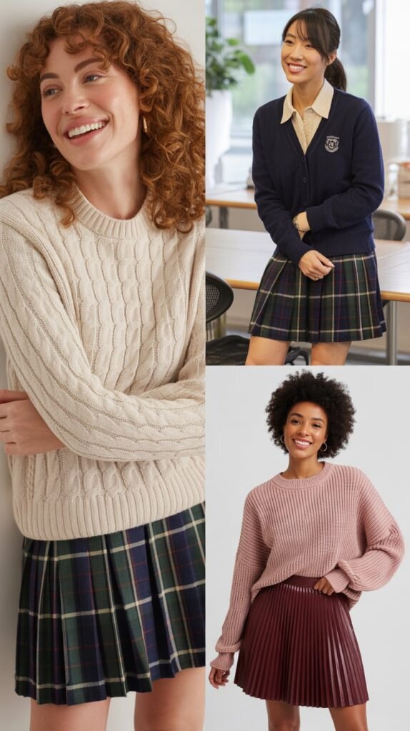 Preppy Pleated Skirt and Sweater Combination