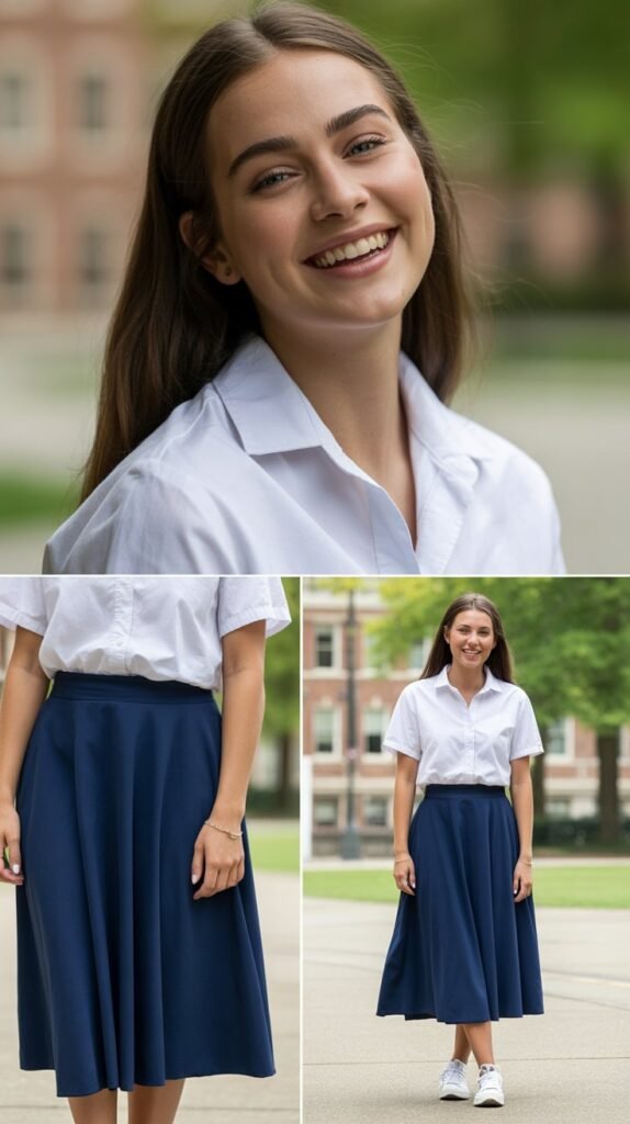  Midi Skirt and Tucked-In Blouse