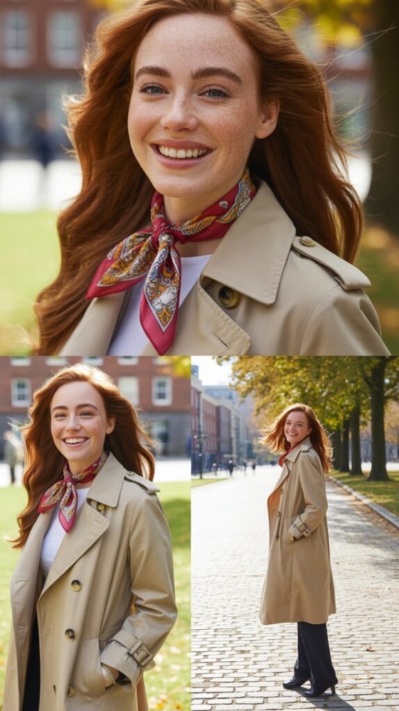 Red Hair Scarf Bow with Trench Coat