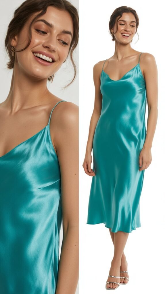 Teal Satin Slip Dress