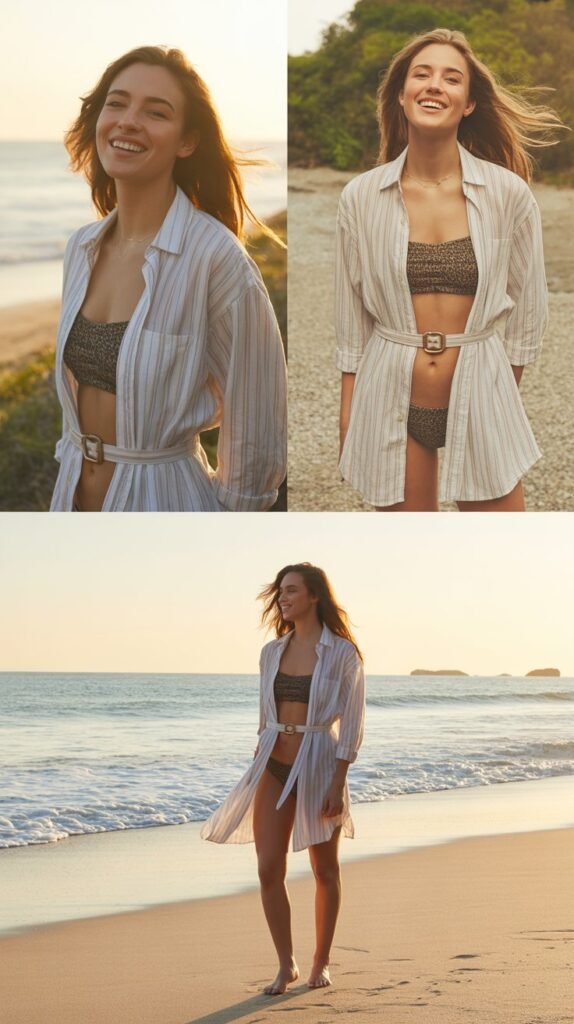  Belted Shirt Dress Over Bikini