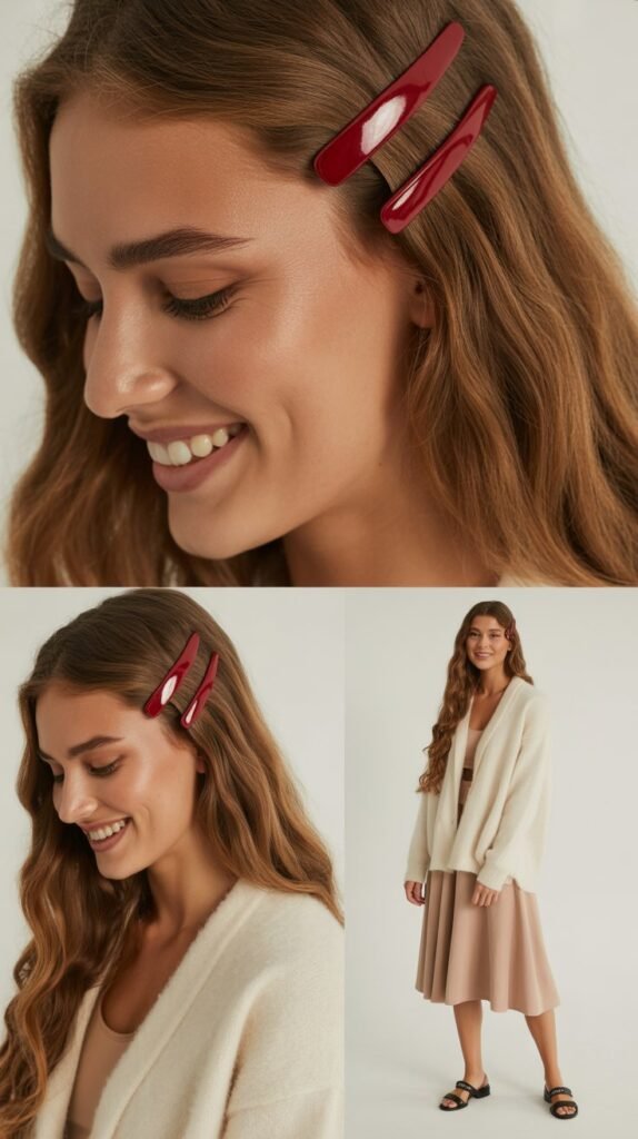 Red Barrette Set with Cardigan and Skirt