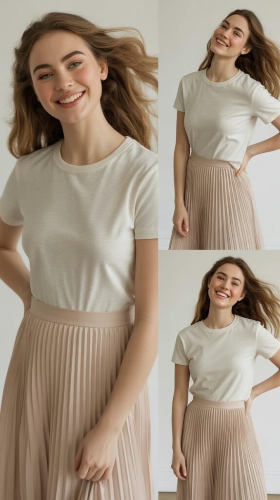 Pleated Midi Skirt with Simple Tee