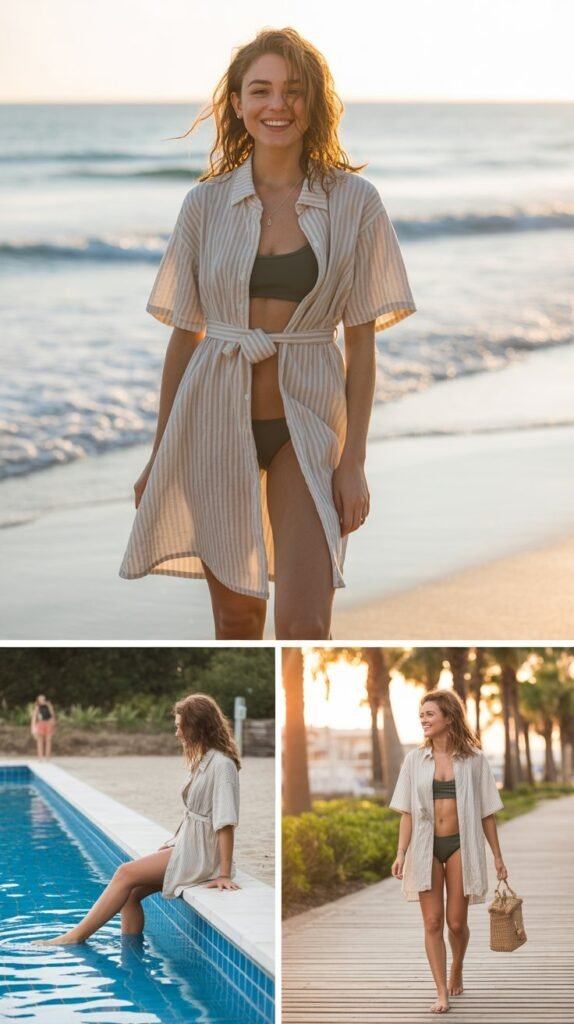 Belted Shirtdress Over Swimwear