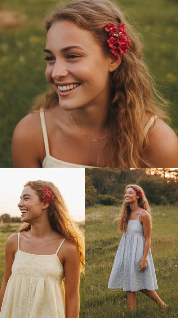  Red Floral Hair Clip with Sundress
