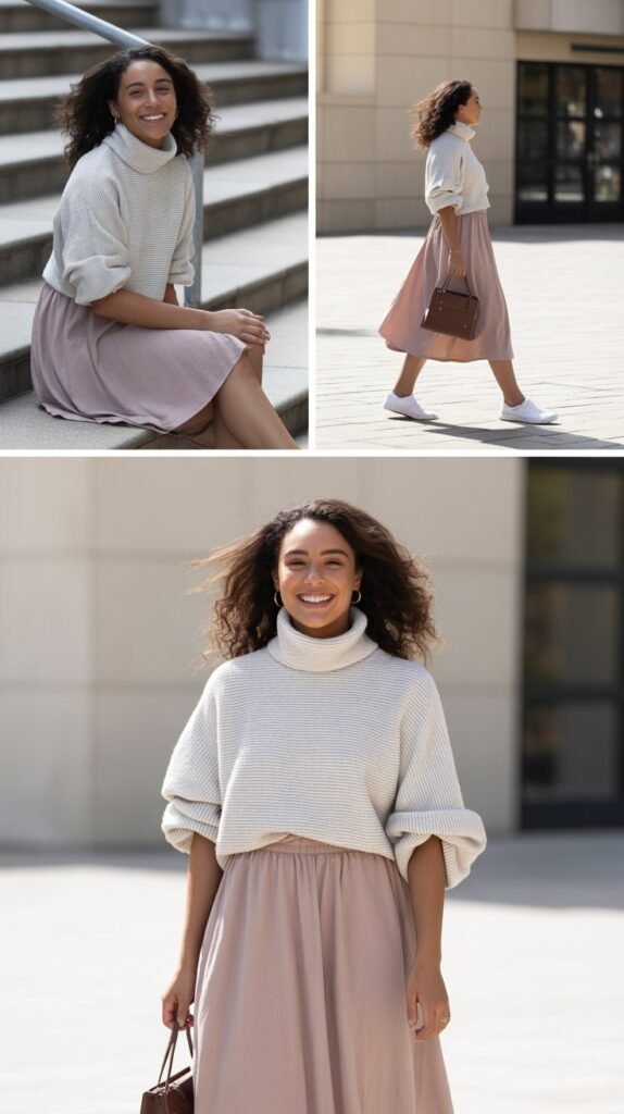 Lightweight Turtleneck with Midi Skirt