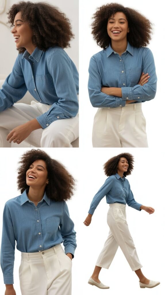 Chambray Shirt with White Trousers