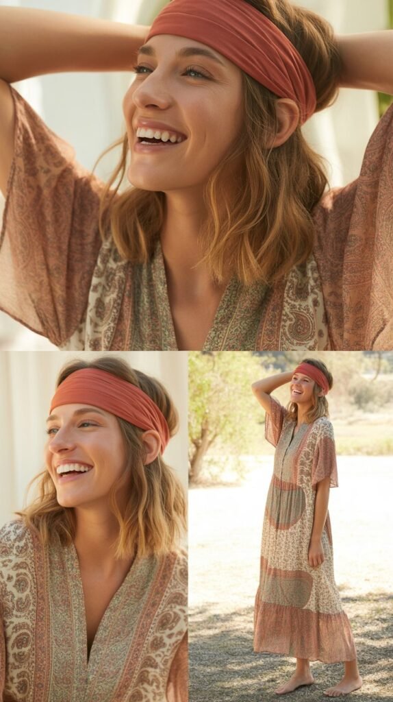 Bohemian Maxi Dress and Red Hairband
