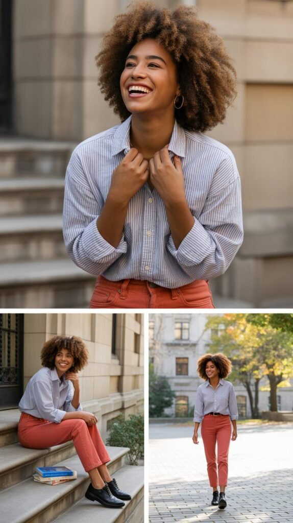 Striped Button-Down with Colored Denim