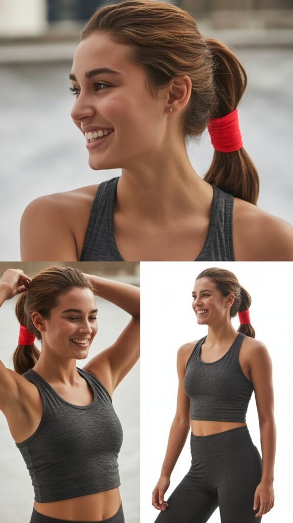 Red Hair Tie with Athletic Crop Top