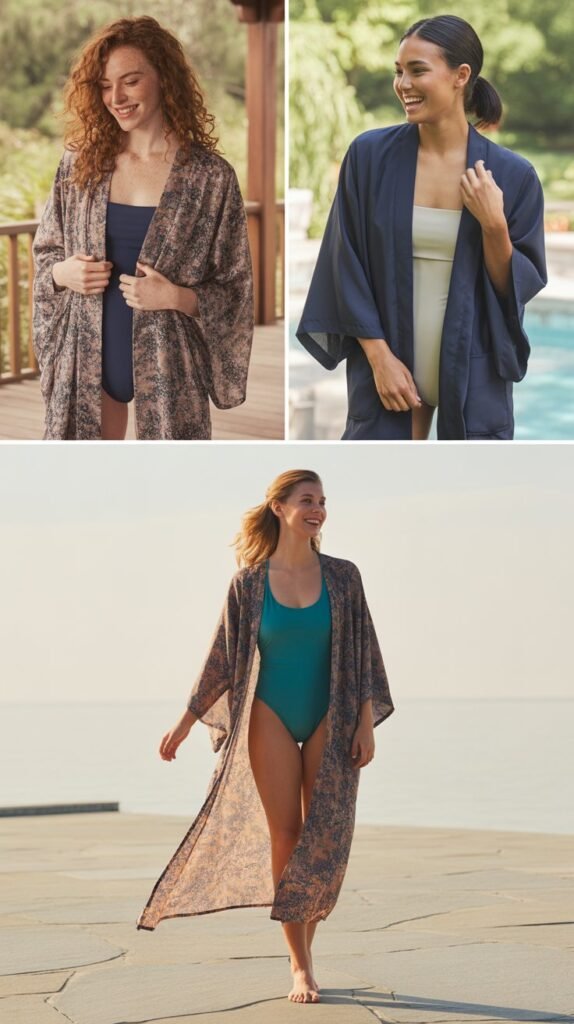  Kimono-Style Robe Over One-Piece Swimsuit