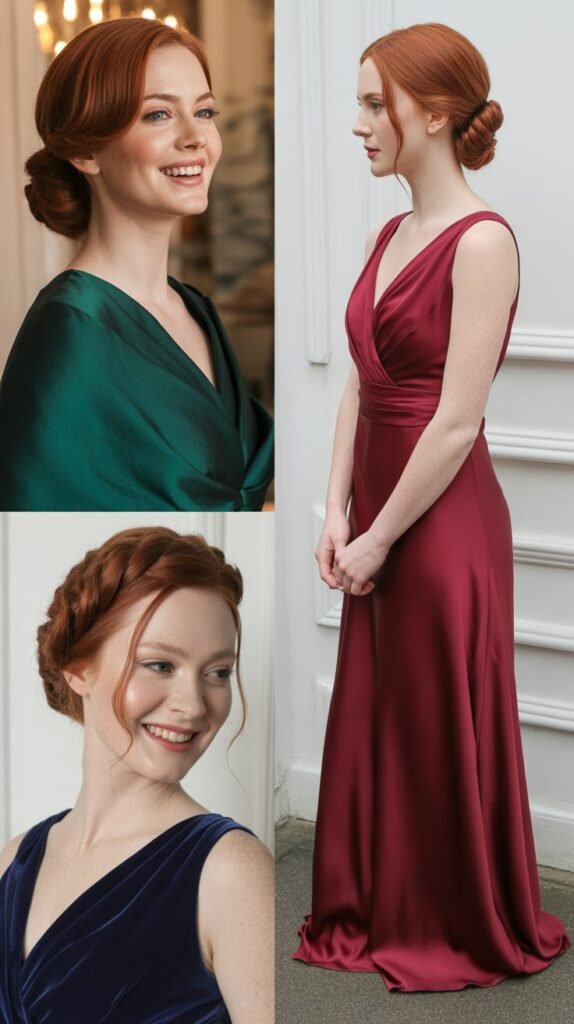 Red Hair Comb with Updo and Evening Gown