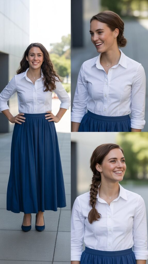 Maxi Skirt with Tucked Shirt (Business Casual)
