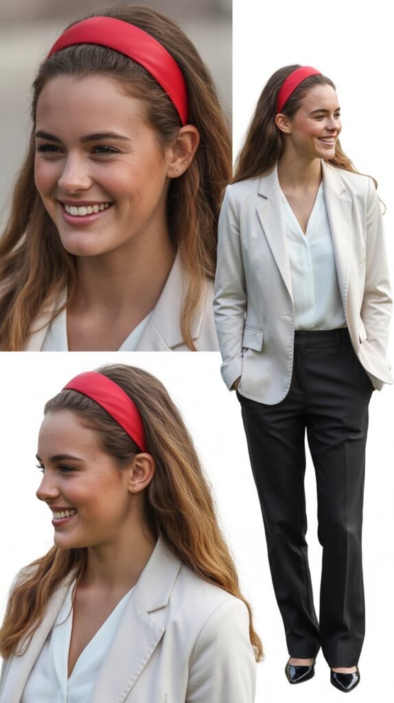 Business Casual Ensemble with Red Hairband Accent