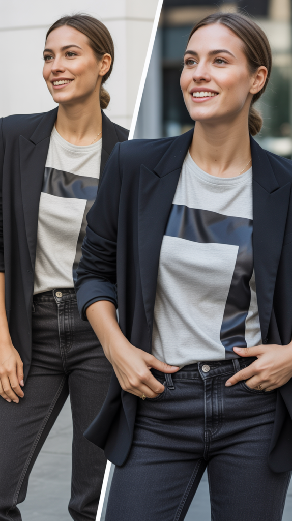 Graphic Tee with Blazer and Jeans