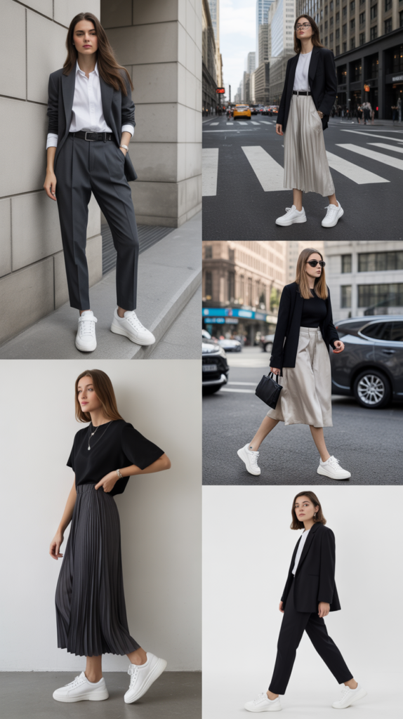  White Sneakers and Tailored Pieces