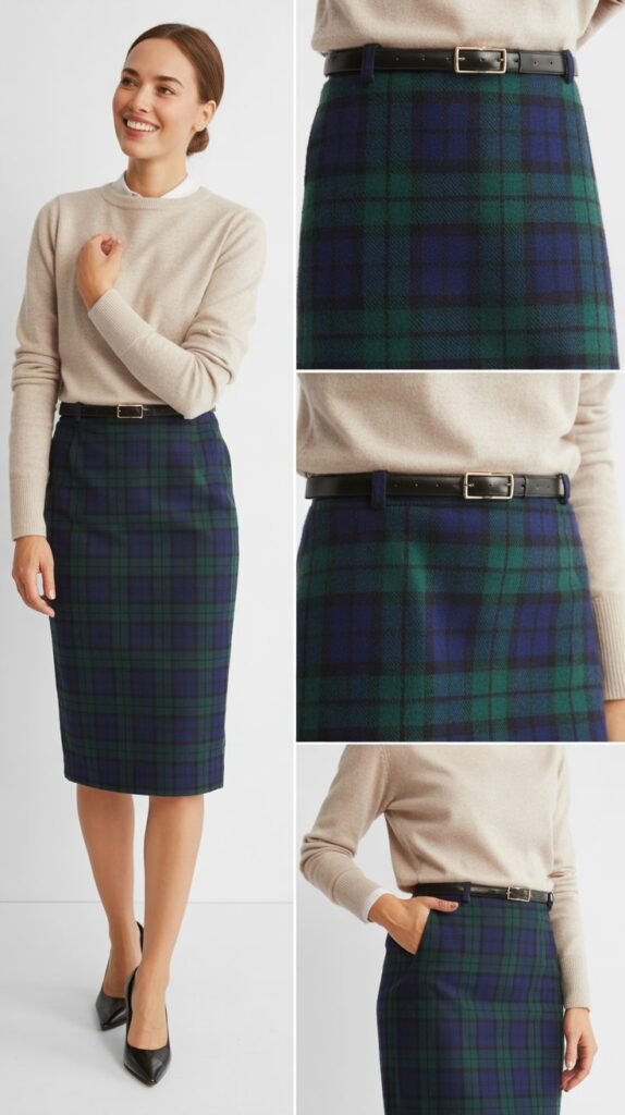 Plaid Pencil Skirts with Tucked Sweaters