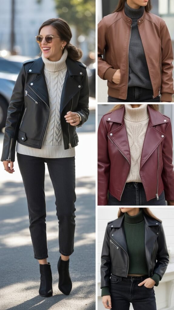 Leather Jackets with Sweater Turtlenecks