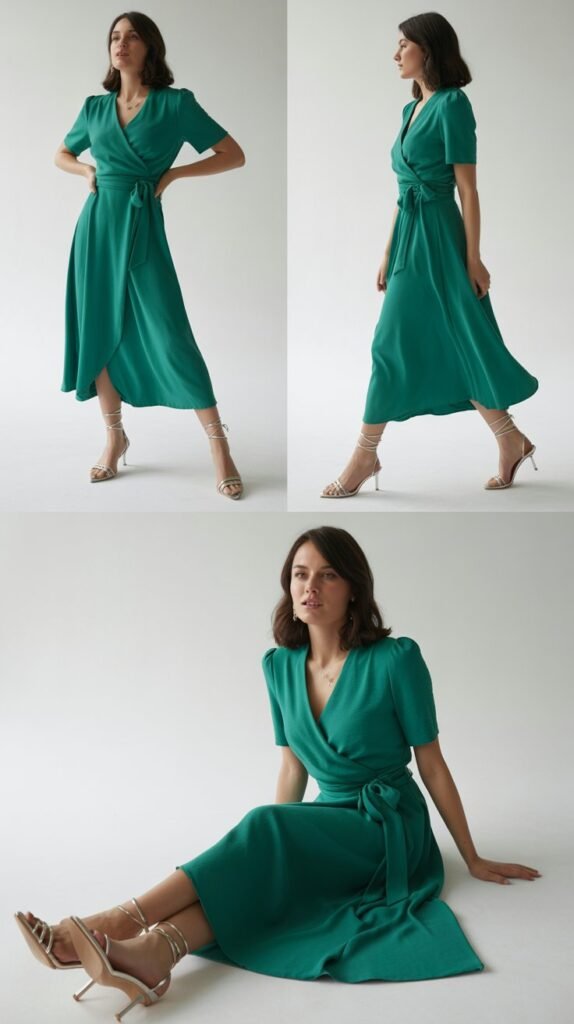 Midi Wrap Dress With Strappy Heels