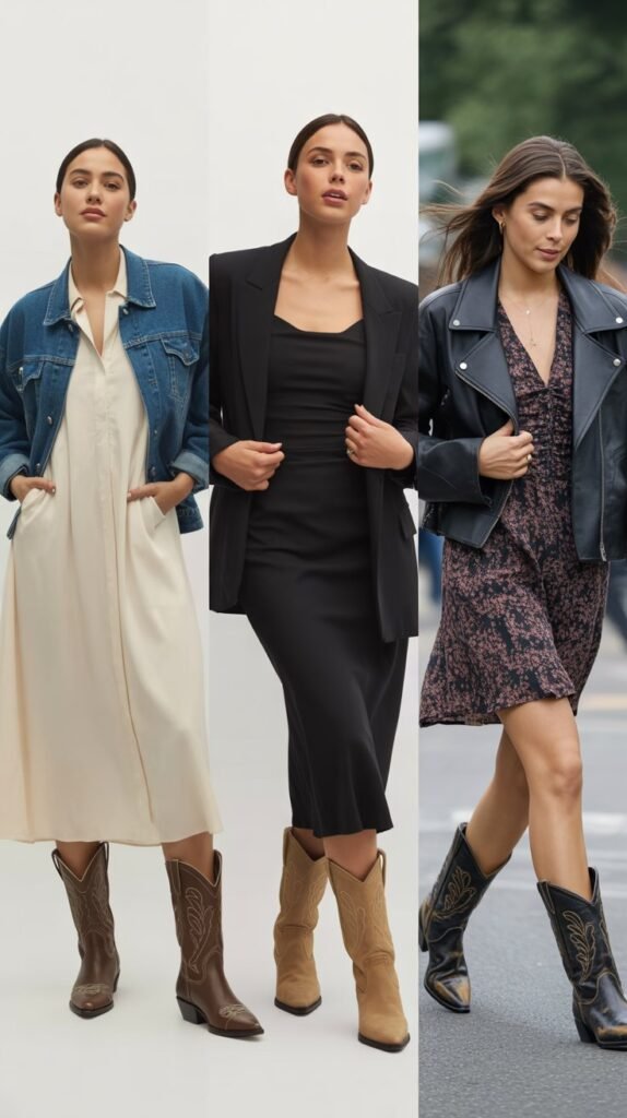 Long Sleeve Dress with Cowboy Boots and Jacket