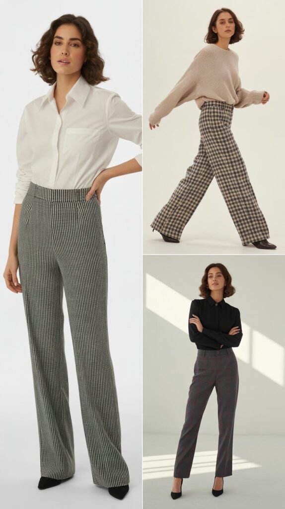 Checked Trousers with Plain Top