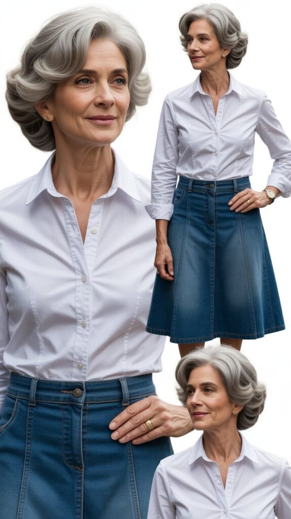 Denim Skirt with Button-Front Top