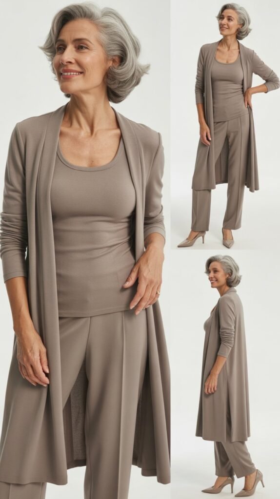 Longline Cardigan with Tank and Slim Pants