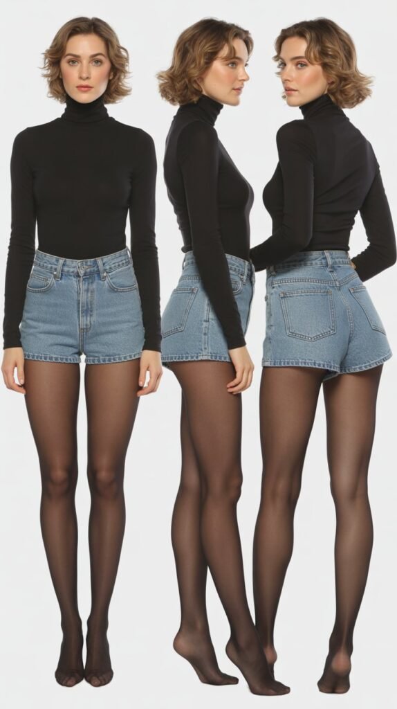 Turtleneck with Denim Cutoffs and Tights