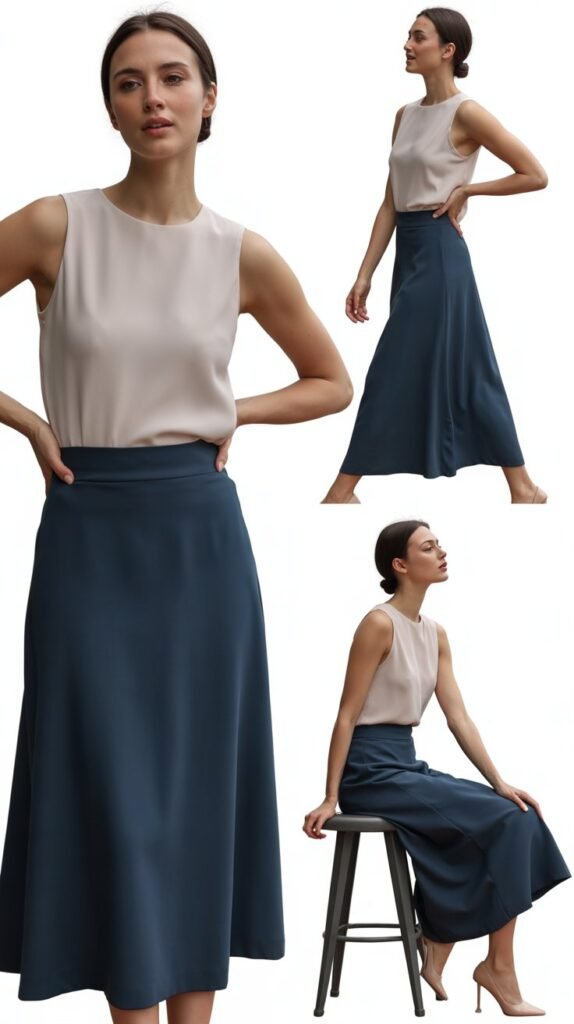 Tank Blouse with High-Waisted Skirt