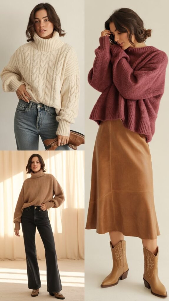 Cozy Knit Sweater with Western Bottoms