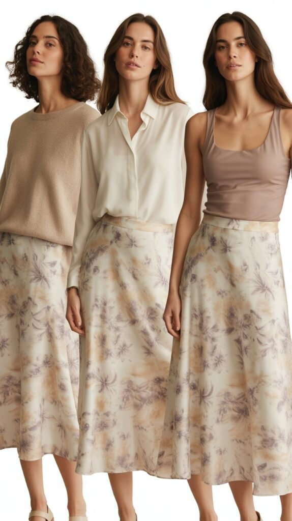 Printed Midi Skirt with Neutral Top