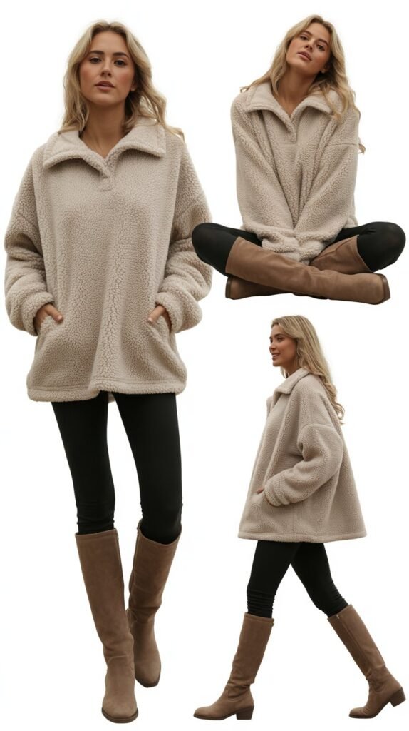 Sherpa Pullover with Leggings and Boots