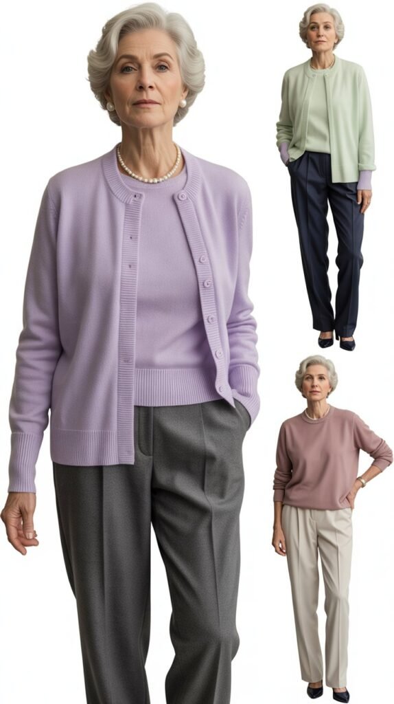 Pastel Sweater Set with Tailored Trousers