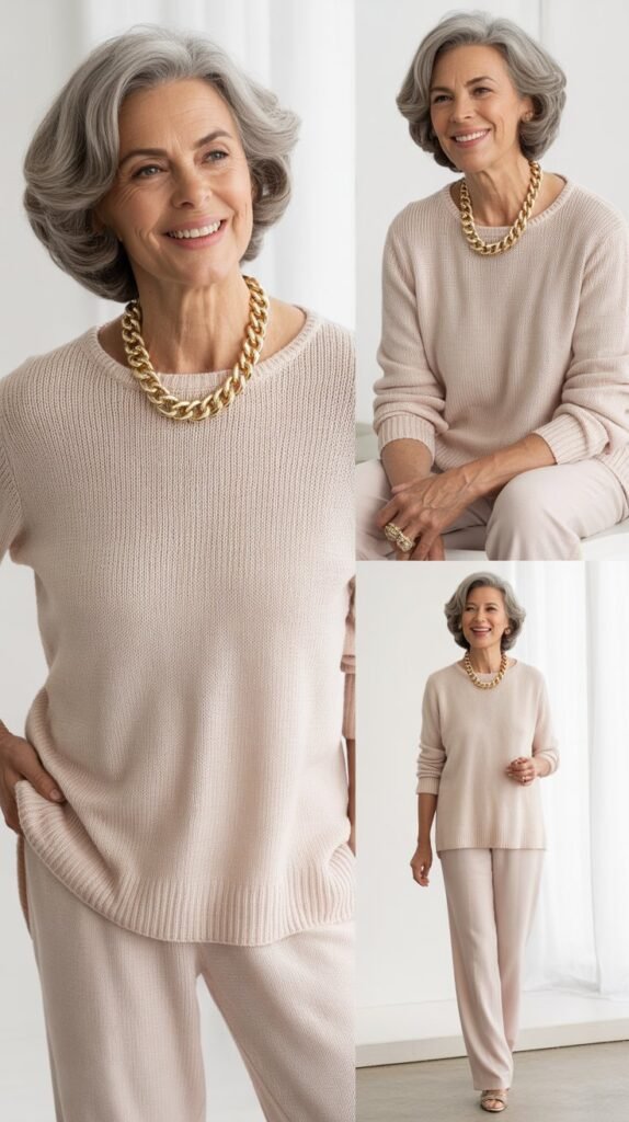 Lightweight Knit Set with Statement Necklace