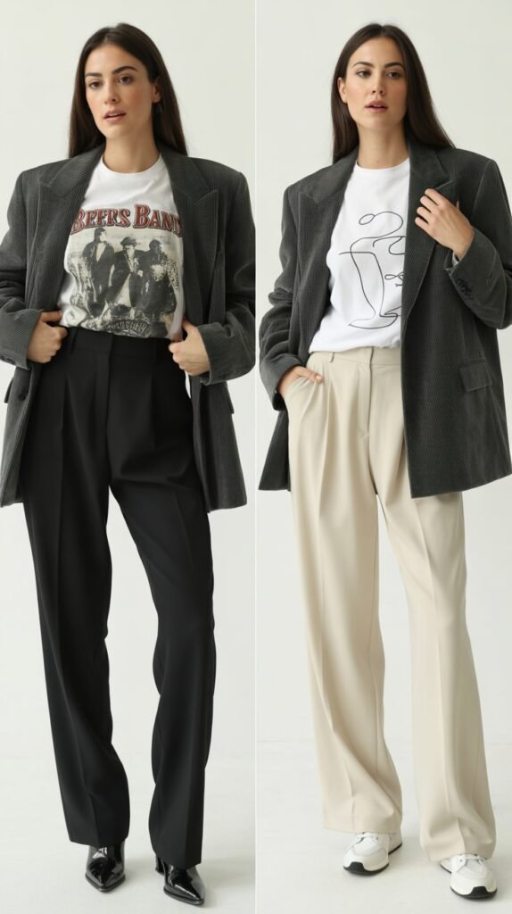 Blazer with Graphic Tee and Tailored Pants