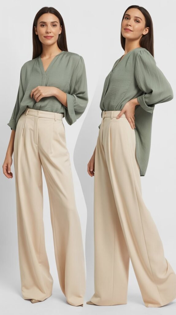 Sage Green Top with Cream Pants
