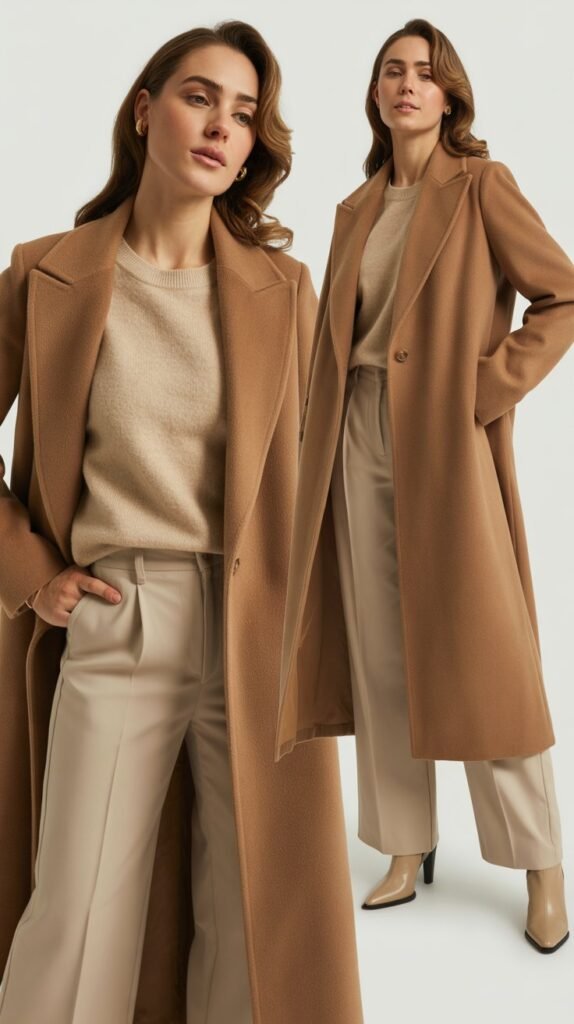 Camel Coat Over Neutral Basics