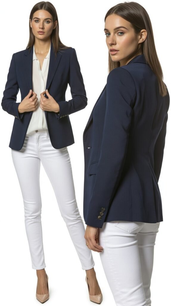 Navy Blue Blazer with White Jeans