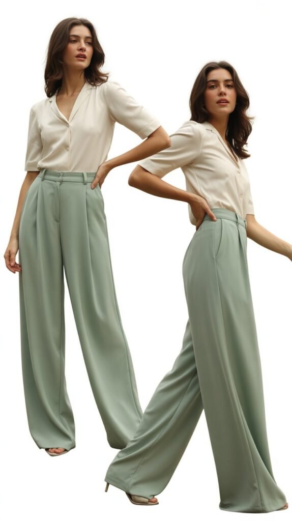 Sage Green Wide-Leg Trousers