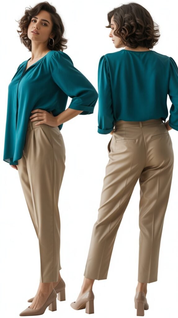 Teal Blouse with Khaki Pants