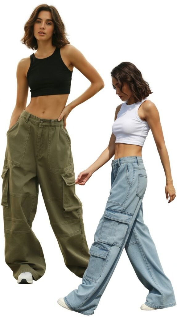Baggy Cargo Pants with Crop Tops
