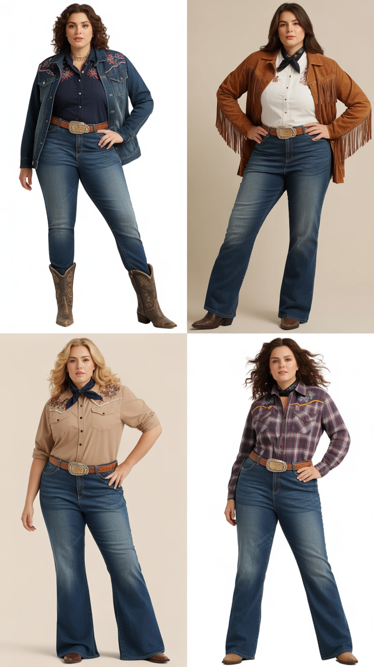 Curve Flattering Plus Size Rodeo Outfits With Jeans