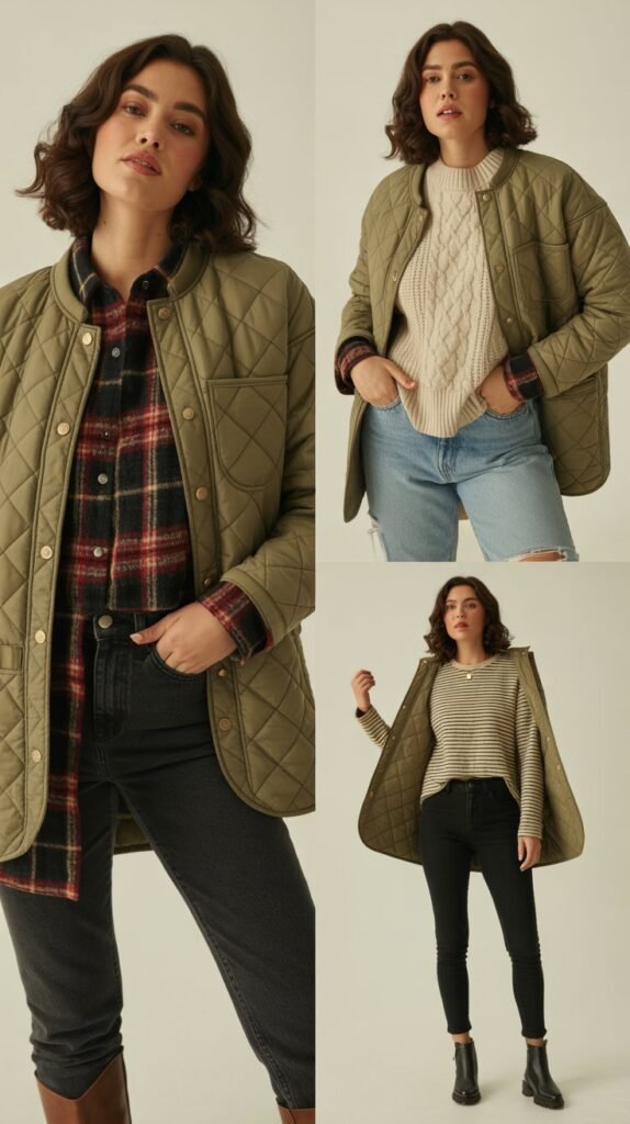 Quilted Barn Jacket with Flannel and Denim