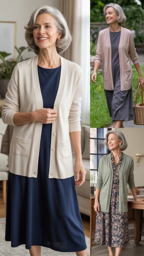 Soft Cardigan Over Midi Dress