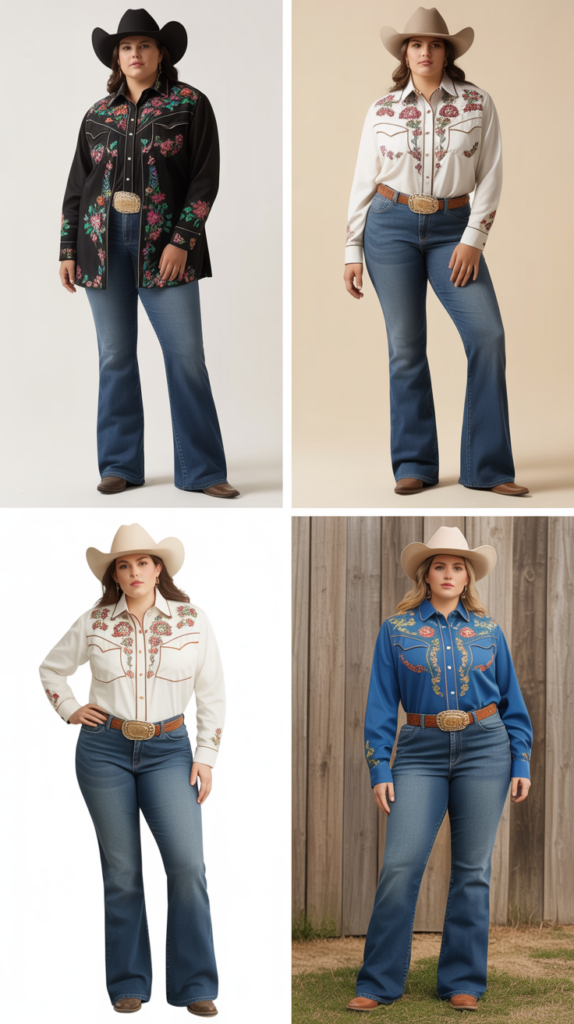 Embroidered Western Shirt and Bootcut Jeans