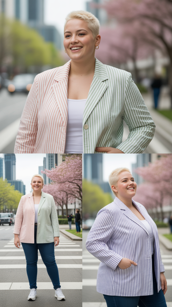 Vertical Striped Blazers with Skinny Jeans