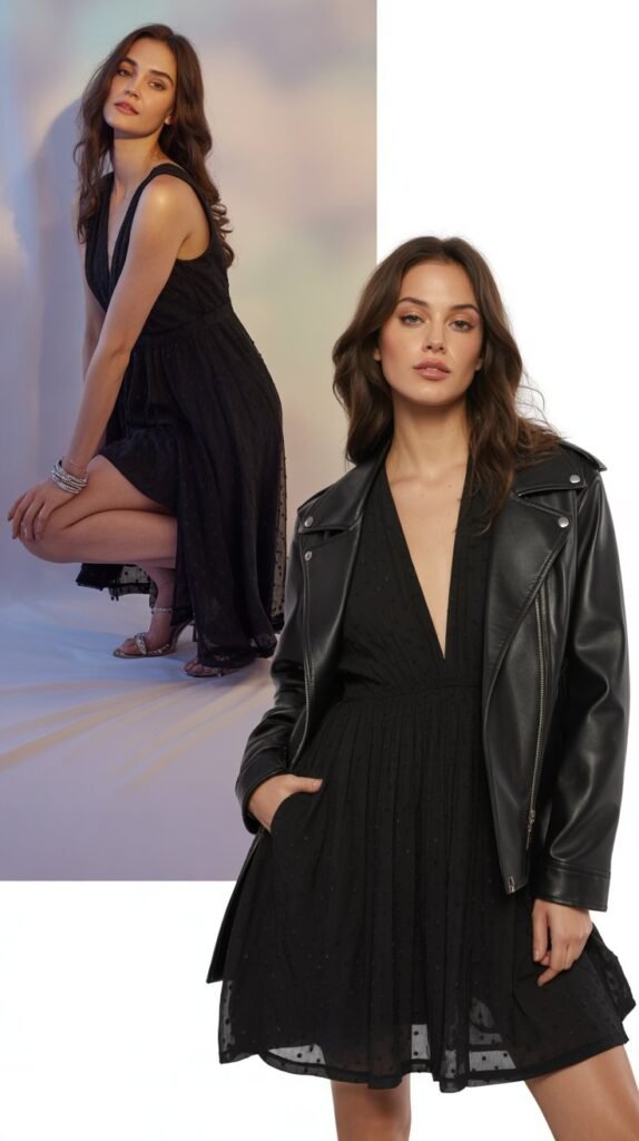 Leather Jacket Over Party Dress
