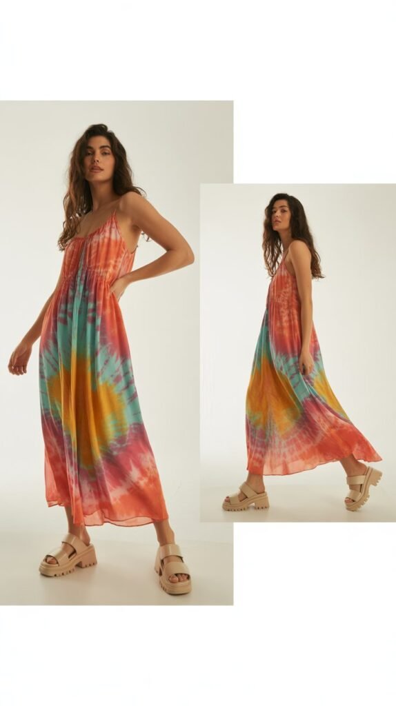 Tie-Dye Maxi Dress with Platform Sandals