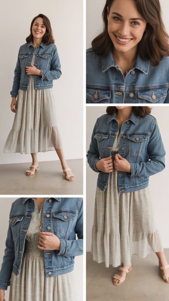 Midi Dress with Denim Jacket Layering